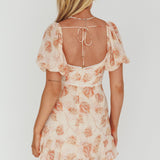 Catch Feelings Sweetheart Puff Sleeve Mini Dress Leaves Beige