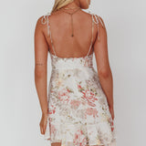 Catch Feelings Tied Shoulder Sweetheart Neckline Dress Floral Print White