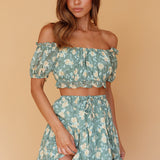 Archana Drawstring Waist Skirt Floral Green