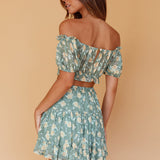 Archana Drawstring Waist Skirt Floral Green