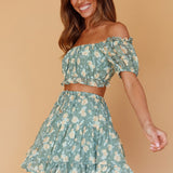 Archana Drawstring Waist Skirt Floral Green