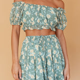 Archana Puff Sleeve Crop Top Floral Green