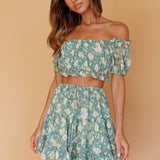 Archana Puff Sleeve Crop Top Floral Green