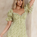 Keep Dreaming Puff Sleeve Frill Romper Floral Green
