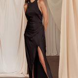 Sonoma Halterneck Faux Wrap Twist Back Maxi Dress Black