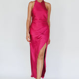 Sonoma Halterneck Faux Wrap Twist Back Maxi Dress Fuchsia
