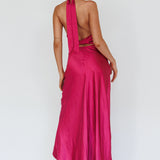 Sonoma Halterneck Faux Wrap Twist Back Maxi Dress Fuchsia