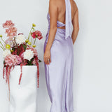 Sonoma Halterneck Faux Wrap Twist Back Maxi Dress Lavender