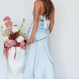 Sonoma Halterneck Faux Wrap Twist Back Maxi Dress Steel Blue