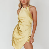 Sonoma Halterneck Faux Wrap Twist Back Mini Dress Lemon
