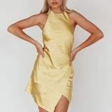 Sonoma Halterneck Faux Wrap Twist Back Mini Dress Lemon