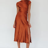 Lucinda Twist Back Midi Dress Brown