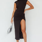 Lucinda Cap Sleeve Ruched Midi Dress Black