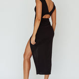 Lucinda Cap Sleeve Ruched Midi Dress Black