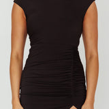 Lucinda Cap Sleeve Ruched Midi Dress Black