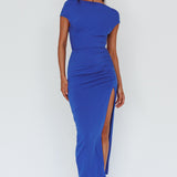 Lucinda Cap Sleeve Ruched Midi Dress Blue