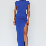 Lucinda Cap Sleeve Ruched Midi Dress Blue