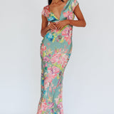 Lucinda Cap Sleeve Twist Back Midi Dress Floral Olive