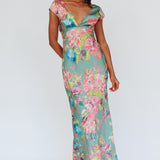 Lucinda Cap Sleeve Twist Back Midi Dress Floral Olive