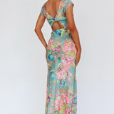 Lucinda Cap Sleeve Twist Back Midi Dress Floral Olive