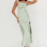 Lucinda Off-Shoulder V-Back Dress Sage