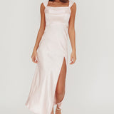 Lucinda Off-Shoulder V-Back Dress Blush