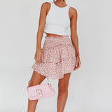 Sylvie Shirred Waist Layered Mini Skirt Pink