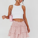 Sylvie Shirred Waist Layered Mini Skirt Pink
