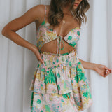 Sylvie Shirred Waist Cami Strap Dress Floral Pink