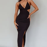 Bahamas Strappy Back Front Split Midi Dress Black