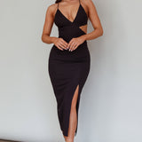 Bahamas Strappy Back Front Split Midi Dress Black