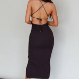 Bahamas Strappy Back Front Split Midi Dress Black