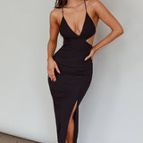 Bahamas Strappy Back Front Split Midi Dress Black
