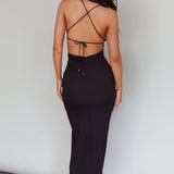 Bahamas Strappy Back Front Split Midi Dress Black