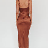 Whimsy Pleated Bust Midi Dress Chocolate
