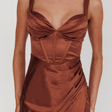 Whimsy Pleated Bust Midi Dress Chocolate