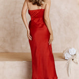 Taking Bets One Shoulder Satin Midi Dress Red