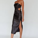 Taking Bets Strapless Midi Dress Leather Black