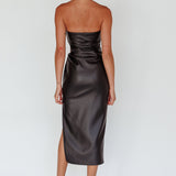 Taking Bets Strapless Midi Dress Leather Black