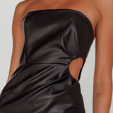 Taking Bets Strapless Midi Dress Leather Black