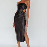 Taking Bets Strapless Midi Dress Leather Black