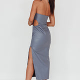 Taking Bets Strapless Midi Dress Leather Midnight Blue
