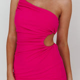 Taking Bets One Shoulder Cut-Out Midi Dress Hot Pink
