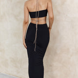 Your Muse Diamante Drawstring Midi Skirt Black