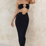 Your Muse Diamante Drawstring Crop Top Black