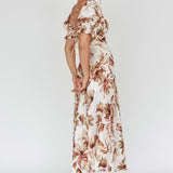 Brigita Tied Back Midi Dress Floral Brown