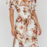 Brigita Tied Back Midi Dress Floral Brown