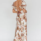 Brigita Tied Back Midi Dress Floral Brown
