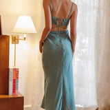 City Lights Cut-Out Waist Split Midi Dress Check Green