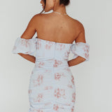 Summer In Paradise Sweetheart Neckline Ruched Side Dress Printed Blue